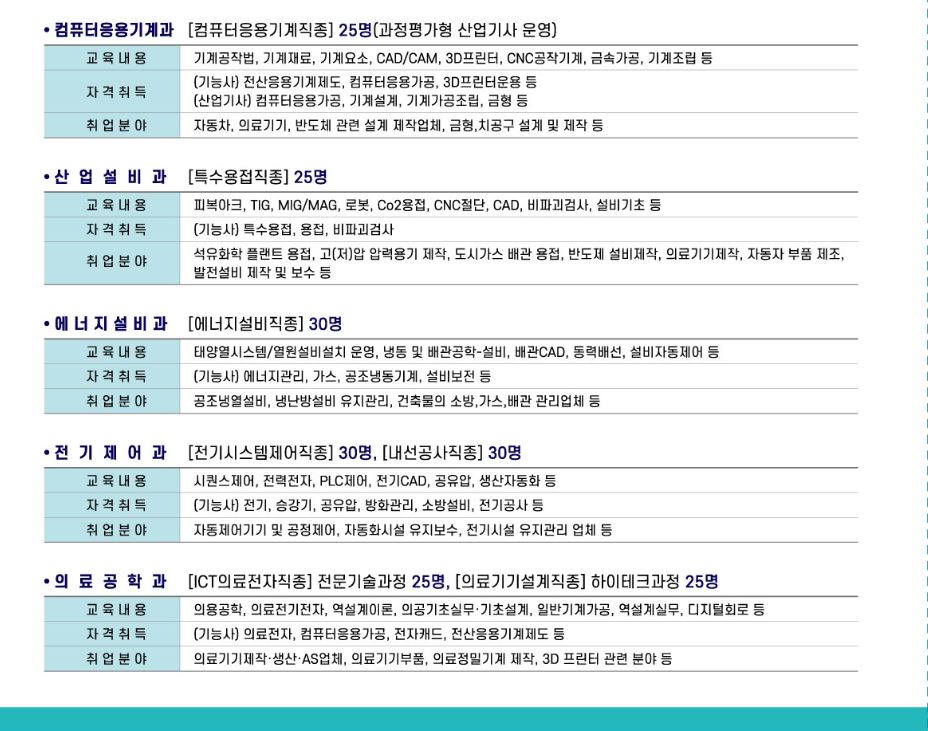 2022학년도 전문기술/하이테크과정 1년 과정 신입생 모집 안내(정시) 이미지5